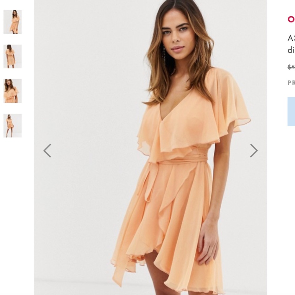 NWT ASOS Tie Waist Light Apricot Flowy Mini Dress